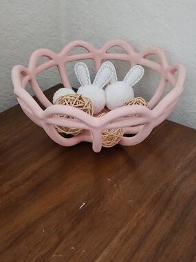 Kids Decorative Pink Basket Ceramic with Plush Toy